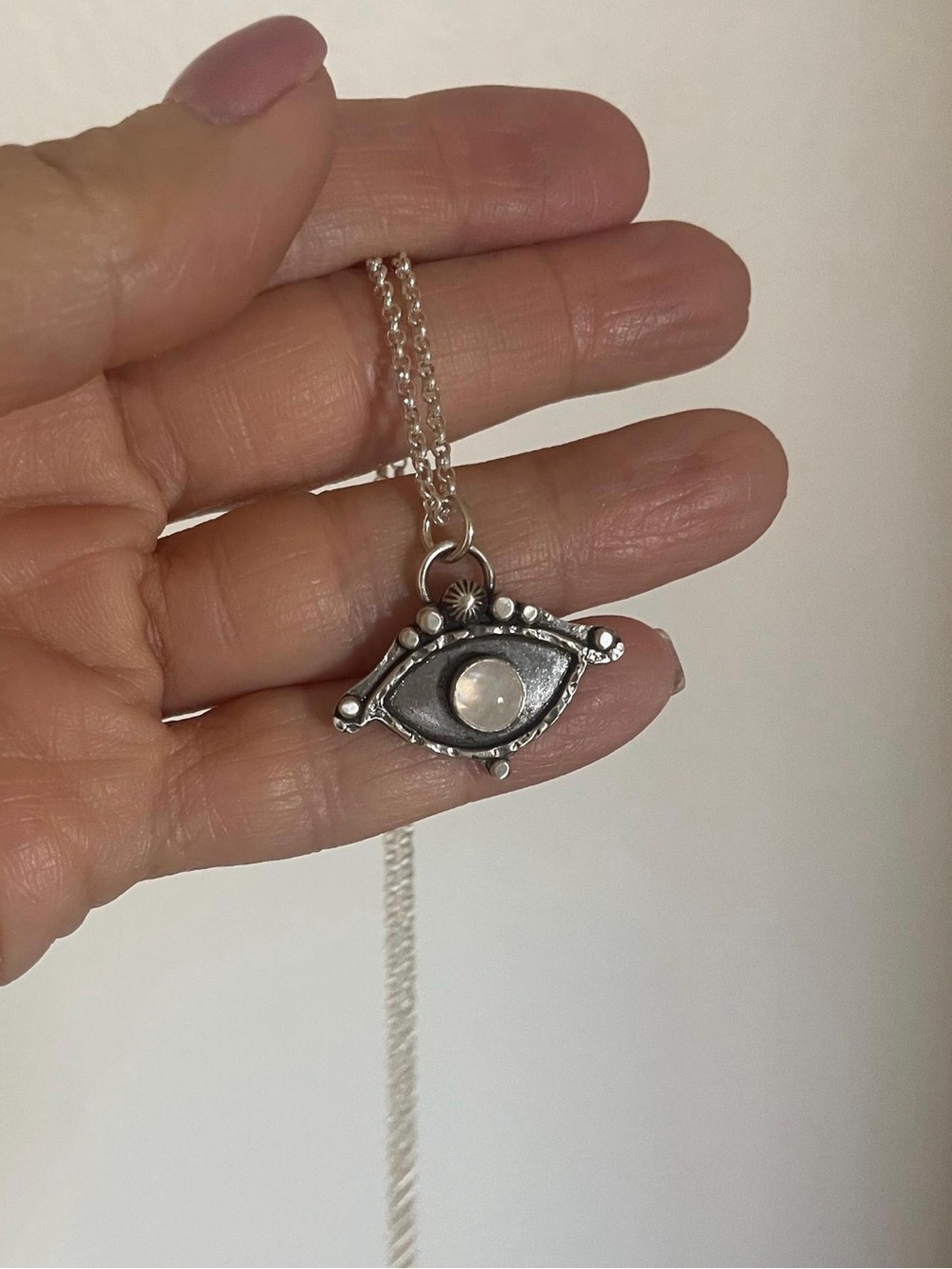 Evil Eye Rainbow Moonstone Protection Pendant Necklace ~20ā - Picture 2 of 7